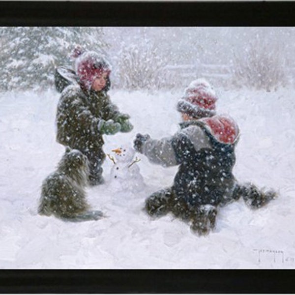 The First Snowman - Framed Art by Robert Duncan