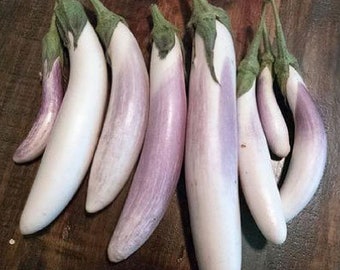 50 BRIDE Eggplant Seeds; Oriental Heirloom NON-GMO open pollinated; Solanum melongena; white with purple blush