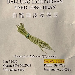 40 Light Green Skin Bai-Lung (White Dragon) 白龍白皮長菜豆 Yard Long Bean Seeds; Heirloom NON-GMO;
