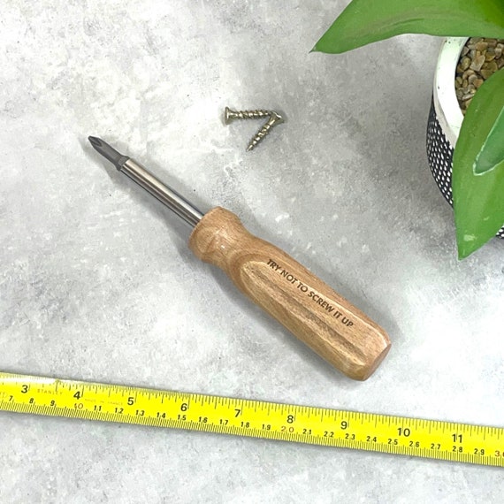 Personalised Wooden Handled Screwdriver: 4-in-1 Hand Tool | Personalised wooden tool for dad | Gifts for him