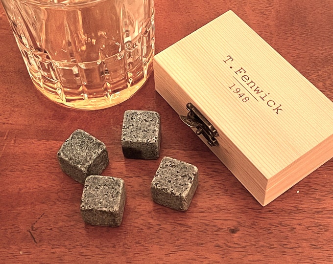 Personalised Whiskey Stones Set: Granite Chilling Cubes in Wooden Box