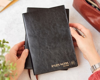 Personalized Leather A5 Notebook: Engraved Lettering Journal | custom Logo Notebook