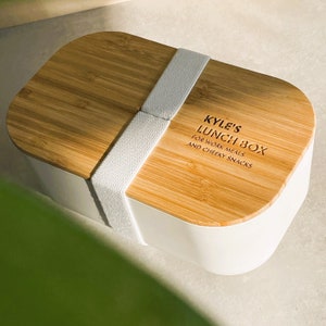 Personalized Bamboo Lunch Box: Wooden Lid, School Gifts