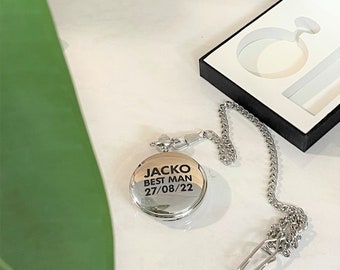 Reloj de bolsillo de acero inoxidable personalizado - Regalo para un padrino - Regalo para padrinos de boda - regalo para él - accesorios de traje - Reloj de bolsillo