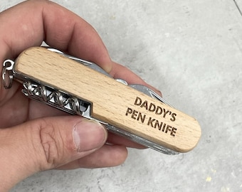 Cuchillo de pluma de madera personalizado / Multiherramienta personalizada / Regalos para él / Regalo especial para papá / Regalos de camping