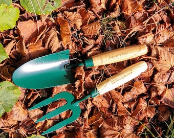 Juego de herramientas de jardín personalizado: Horquilla y paleta con mango de madera / Regalo personalizado para jardineros / Regalos de Navidad para amantes de la jardinería