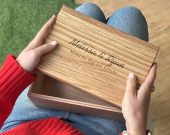 Engraved Oak Keepsake Box – Wedding Gift for Couple – Custom Memory Box - Personalised Wooden Box