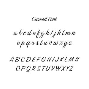 May include: A white background with the text "Curved Font" above the lowercase and uppercase alphabets in a cursive style. The letters are black and elegantly designed.