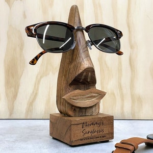Personalized Wooden Face Glasses Holder: Novelty Spectacle Stand
