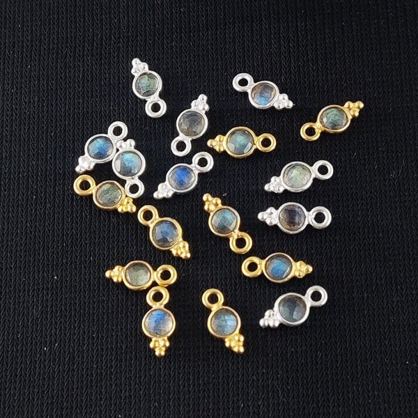 Colgante de plata de ley con labradorita azul fuego, pequeño colgante redondo de 4 mm con engaste de bisel. Se vende por unidad.