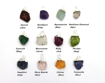 Birthstone Raw Silver Electroplated Cap Charm Pendant, Birthstone Charms, Small Raw Gemstone Charms, Selling Per Piece