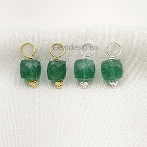 Natural Green Strawberry Cube Pendant - Gold Vermeil Wire Wrapped Charm - Faceted Green Gemstone Pendant - Charm For Her - Selling Per Piece