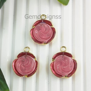 Natural Pink Tourmaline Rose Pendant - Rose Floral Carving Pendant - October Birthstone Pendant - Women Necklace. Charm - Selling Per Piece