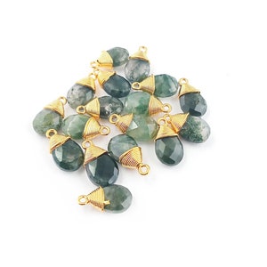 グリーンモスアゲートワイヤーラップペンダント - 9 x 12 mmファセットペアジェムストーンペンダント - エネルギーストーン - 1個単位で販売