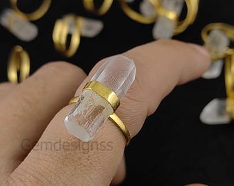 Raw Clear Quartz Ring - April Birthstone Adjustable Ring - Gold Vermeil Stacking Ring - Quartz Point Ring - Ring For Her - Selling Per Piece