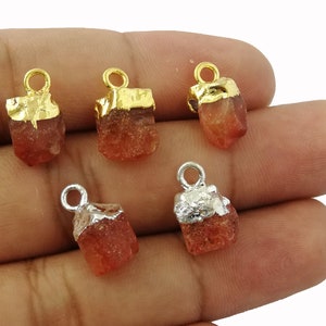 Carnelian Rough Electroplated Charm Pendant, Small Raw Gemstone Charms, Selling Per Piece