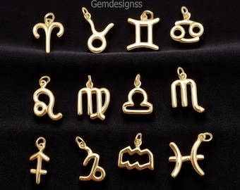 Pingentes em ouro vermeil com signos do zodíaco - Pingentes de constelações astrológicas - Pingente para colar com símbolo do horóscopo - Ideal para confecção de joias - Venda por unidade