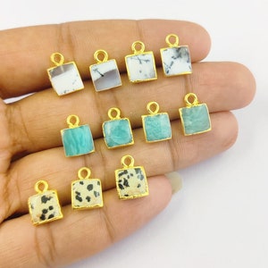 Tiny Gemstone Slice Pendant, Gold Plated Edged Gemstone Charm For Making Jewelry Findings, Selling Per Piece