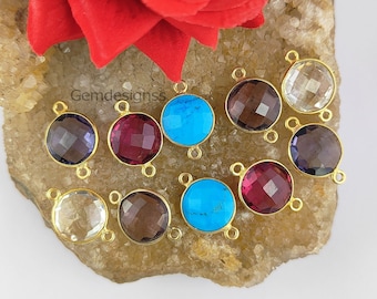 Gemstone Round Shape Connector - Gold Vermeil Bezel Set Connector - Bracelet Making Connector - Double Loop Connector  - Selling Per Piece