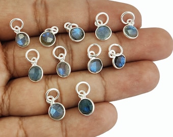 Good Quality Labradorite Tiny Round Birthstone Charms Pendant, 6mm Round Bezel Set Gemstone Pendant, Selling Per Piece