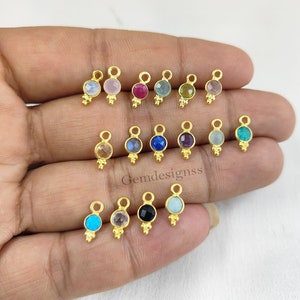 Tiny Round Gemstone Gold Vermeil Fancy Bezel Charms Pendants 4mm Size Round 925 Sterling Silver Bezel Pendant Gift For Her,Selling Per Piece
