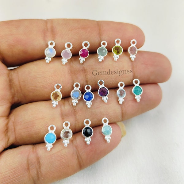 Colgante pequeño redondo con gema - Colgante con bisel de plata de ley 925 - Abalorio para hacer joyas DIY - Elegante abalorio con bisel para ella - Se vende por unidad