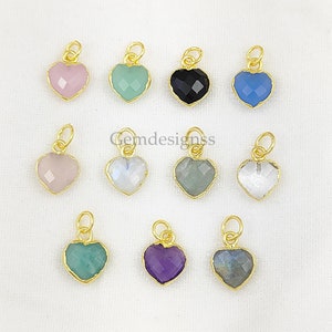 Heart Shape Pendant - Semi Precious Faceted Gemstone Pendant - Gold Electroplated Pendant  - Diy Jewelry Making Charm - Selling Per Piece