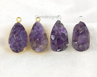 Amethyst Druzy Pendant - February Birthstone Gold Pendant - Amethyst Geode Cluster Pendant - Purple Amethyst Pendant - Selling Per Piece