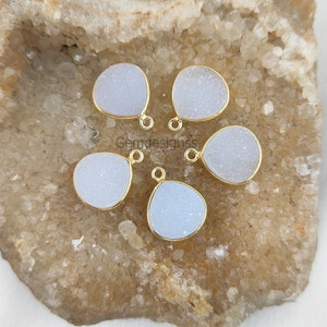 White Druzy Heart Pendant - Heart Shape Necklace Pendant - Gold Vermeil Gemstone Pendant - White Druzy Necklace Charm - Selling Per Piece