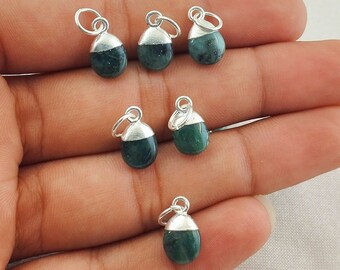 Emerald Gemstone Smooth Tumble Pendant, 925 Silver Electroplated Cap Charms Pendant For Fine Jewelry Accessories Selling Per Piece