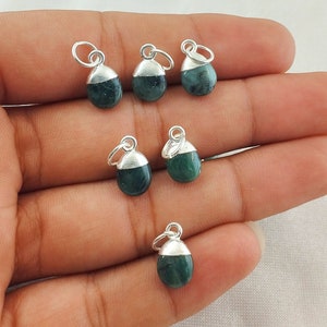 Emerald Gemstone Smooth Tumble Pendant, 925 Silver Electroplated Cap Charms Pendant For Fine Jewelry Accessories Selling Per Piece