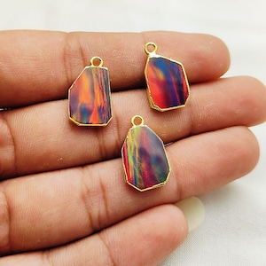 Australian Opal Gemstone Slice Pendant, Gold Plated Uneven Shape Bezel Set Pendant For Making Earring And Necklace Jewelry Selling Per Piece