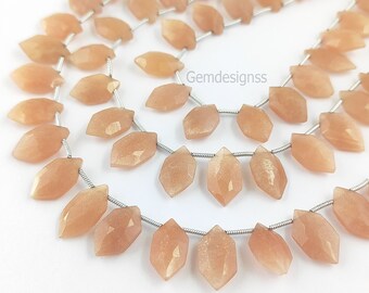 Natural Peach Moonstone Briolette Beads - Faceted Hexagon Shape Beads - DIY Jewekry Making Beads - 22 Beads in Strand - Selling Per Strand