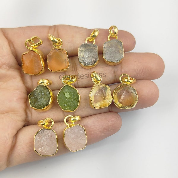 Raw Gemstone Collate Pendant - Natural Rough Birthstone Pendant - Healing Crystal Gold Boho Charm - Women Necklace Charm - Selling Per Piece