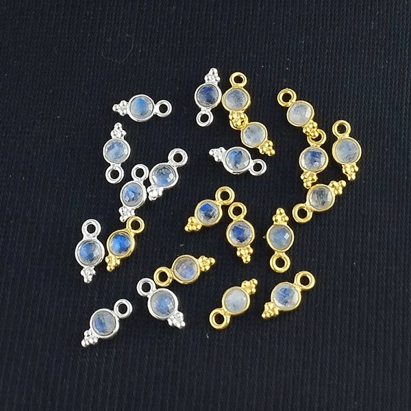 Colgante de plata de ley con engaste de bisel redondo pequeño de piedra lunar azul brillante, colgante con gema engastada en bisel redondo de 4 mm, se vende por unidad.