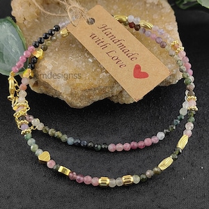 Watermeloen toermalijn kralenketting - oktober geboortesteenketting - 3 mm ronde edelsteenkralenketting - cadeau voor haar - verkoop per stuk