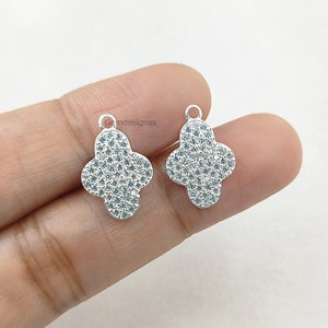 Silver Clover Pendant - CZ Pave Setting Pendant - 925 Sterling Silver Charm - Necklace Making Charm - Good Luck Charm - Selling Per Piece