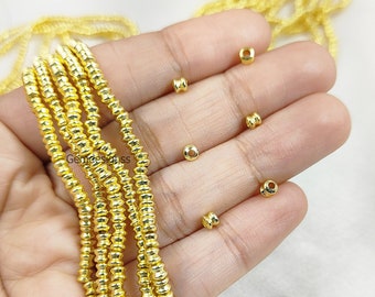 Tiny Tube Shape Beads - Gold Findings Beads - Jewelry Making Beading Components - 65 Beads In 1 Strand - Selling 8 Inches Long Per Strand
