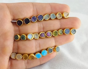 Raw Birthstone Ear Stud - Gold Vermeil Gemstone Collate Set Earring - 925 Silver Stone Earring, Perfect Gift for Her Jewelry For Women