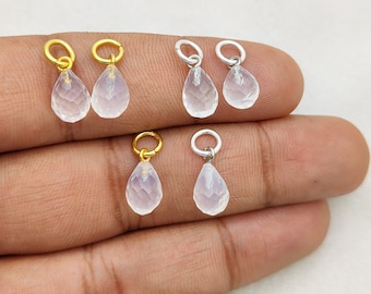 Ice Quartz Tiny Gemstone Teardrop Pendant, Gold Vermeil Wire Wrapped Faceted Charms Pendant For Making Christmas New Year, Selling Per Piece