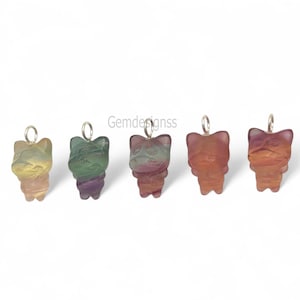 Rainbow Fluorite Cat Carved Pendant - Healing Crystal Cat Pendant - kitty Handcarving Candy Charm - Home Decor Energy Gift - Selling Per Pcs