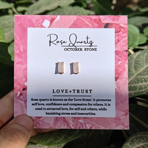 Pink Rose Quartz Earring - October Birthstone Earring - Baguette Cut Stud Earring - 925 Prong Set Earring - Gift For Her - Selling Per Pair