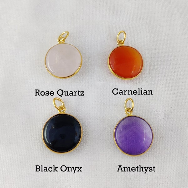 Super Fine Quality Round Gemstone Bezel Pendant, Gemstone Gold Vermeil Bezel Set Charm, Earring and Necklace Charms, Selling Per Piece