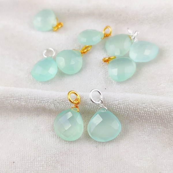 Aqua Chalcedony Gemstone Heart Briolette Pendant, Gemstone Wire Wrapped Charms Pendant For Jewelry Making Charms, Selling Per Piece