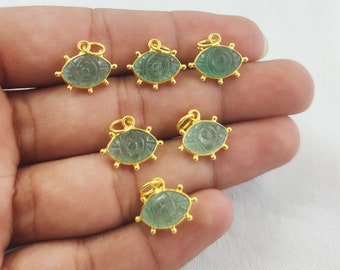 Green Strawberry Quartz Gemstone Evil Eye Pendant, Gold Vermeil Fancy Bezel Gemstone Charms Pendant For Making Jewelry, Selling Per Piece