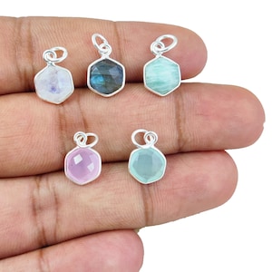Hexagon Gemstone Bezel Pendant - 8mm Hexagon 925 Sterling Silver Bezel Charms Jewelry Making Pendant, Selling Per Piece