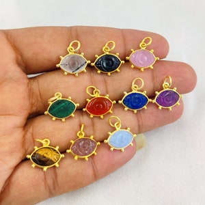 Natural Gemstone Evil Eye Pendant, 925 Silver Fancy Bezel Eye Carving Marquise Shape Pendant For Making Jewelry Findings, Selling Per Piece