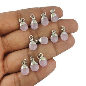 Pink Chalcedony Smooth Tumble Silver Rhodium Cap Pendant- Gemstone Charms Pendant-Selling Per Piece