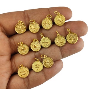 Wisiorek z zawieszkami zodiaku, pozłacany wisiorek z zawieszkami zodiaku, zawieszka dla znaku zodiaku Panna, złote i srebrne zawieszki zodiaku, sprzedaż na sztuki