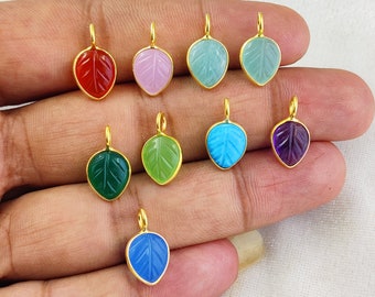 Gemstone Leaf Carving Pendant 925 Silver Gold Vermeil Gemstone Leaf Charms Pendant For Making Jewelry Accessories, Selling Per Piece